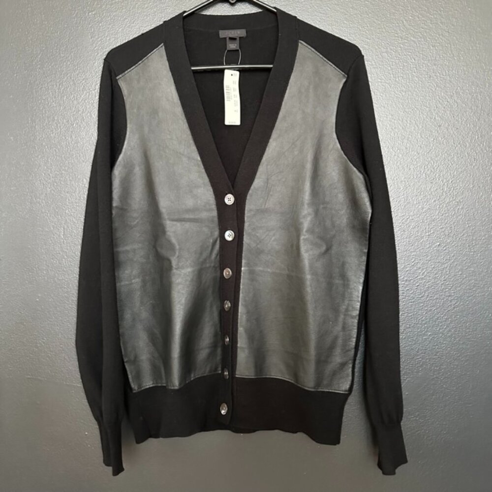 J. Crew Leather Front Cardigan – M